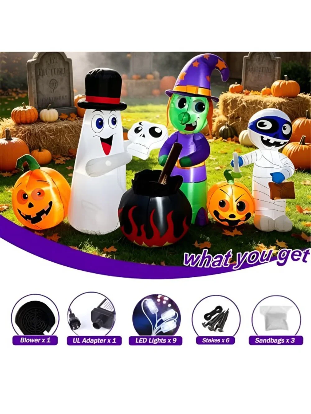 8 FT Halloween Inflatable Witch Ghost Mummy Outdoor Decorations